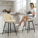 Set 2 Sgabelli Bar Girevoli 49x52x88 cm con Schienale e Braccioli Rivestimento in Velluto a Coste e Poggiapiedi Beige      