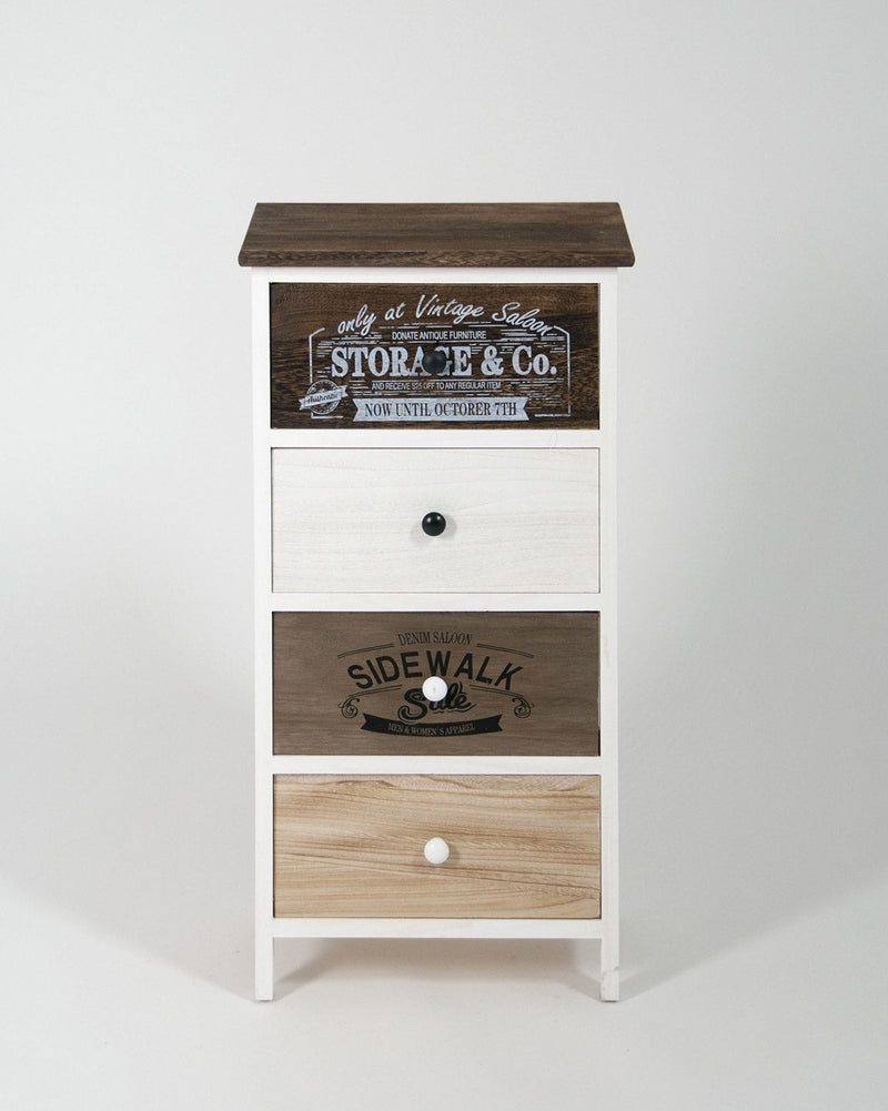 Cassettiera 4 Cassetti in Legno Massello 38x28x73 cm Fumer Trudy