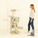 Albero Tiragraffi per Gatti 48x48x140 cm con 2 Casette Amaca Lettino e Pali in Sisal Beige      