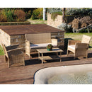 Set Salottino Polyrattan Color Naturale Divano Poltrone Tavolino per Arredo Giardino Terrazzo