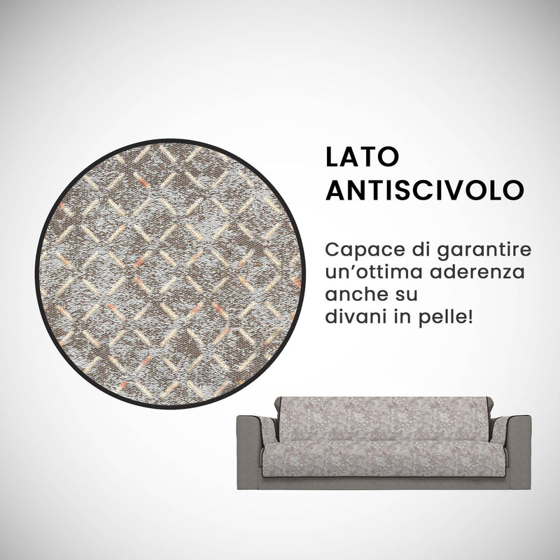 Copridivano con Copri Braccioli in Poliestere e Cotone Marrone Varie Misure