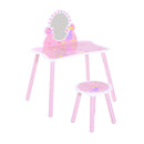 Specchiera Giocattolo per Bambini con Sgabello in Legno Rosa