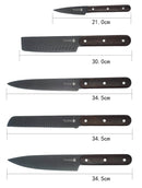 Set 5 Coltelli da Cucina Lama Nera Manico Wenge