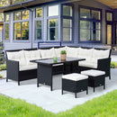 Set Salotto da Giardino in Rattan Sintetico 6 pezzi DIvano con Cuscini e Tavolino Nero 