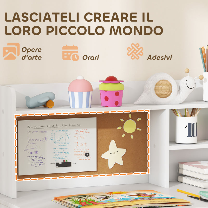 Set Scrivania e Sedia per Bambini con Scaffali Armadietto Cassetto in MDF Bianco      