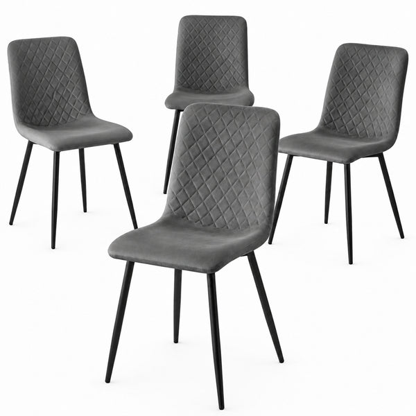 Set 4 Sedie Piedi Neri e Seduta Ergonomica con Rivestimento in Velluto Grigio sconto
