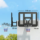 Canestro Basket Esterno a Parete 110x75 cm con Tabellone Infrangibile e Cerchio Ø45 cm in Acciaio Nero      