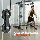 Palestra Multifunzione 3 in 1 210x132x225 cm con Sistema di Cavi Incrociati Squat Rack Regolabile Barra Bilanciere e Barre Trazioni in Acciaio      