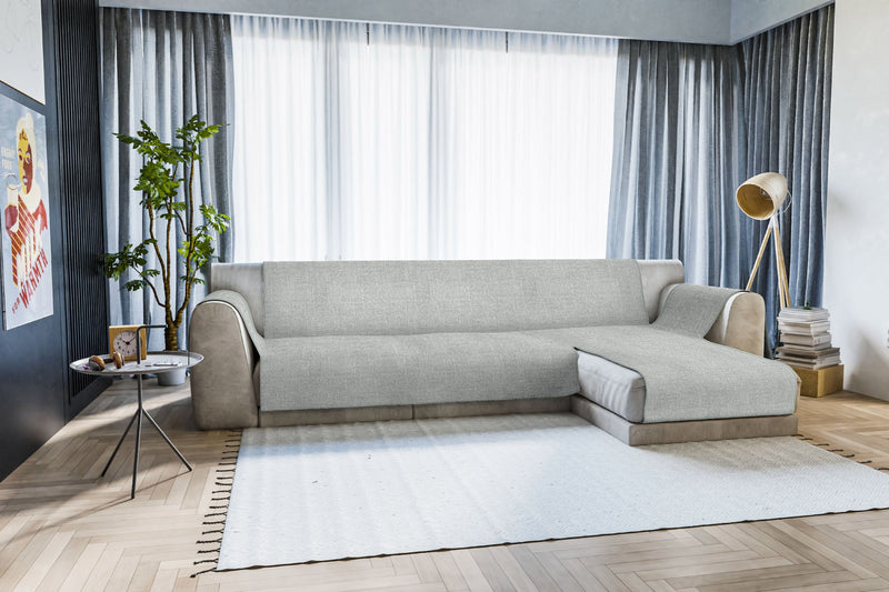 Copridivano in Poliestere con Penisola Destra Grigio Varie Misure