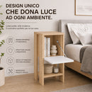 Comodino 30x30x55 cm Mobiletto con Anta a Ribalta e Ripiano in Legno Queercia e Bianco     