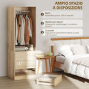 Armadio Guardaroba Aperto con Asta Appendiabiti e 3 Cassetti 60x48,5x185 cm color Teak   
