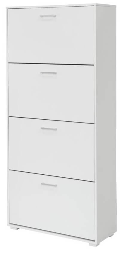 sconto Schuhregal 4 Fächer 67 x 28 x 147 cm 24 Paar aus weißem MDF