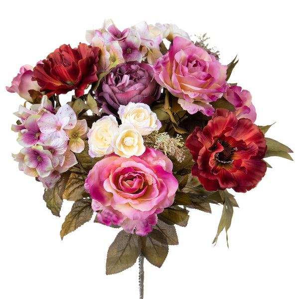 sconto Künstlicher Blumenstrauß aus Rosen und Hortensien Höhe 34 cm Lila