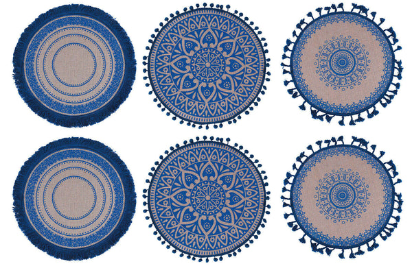 Set 6 Tovagliette Ø38 cm  in Juta VdE Tivoli 1996 Blue Blu e Beige sconto