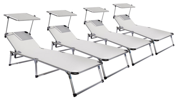 Set mit 4 klappbaren Garten-Sonnenliegen 193 x 59 x 30 cm aus Aluminium und elfenbeinfarbenem Textilene acquista