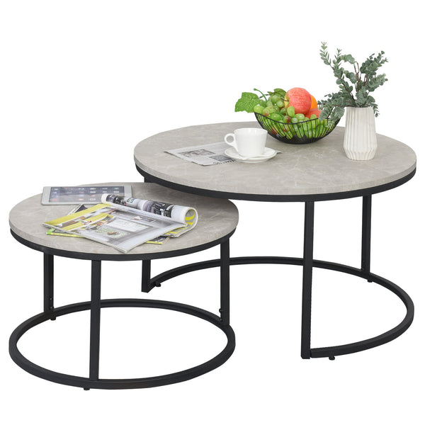 Set da 2 Tavolini da Caffè Sovrapponibili Rotondi in Metallo e MDF Effetto Marmo Grigio e Nero prezzo