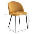 Set 2 Sedie Imbottite 49x50x77 cm in Velluto Giallo