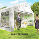 Tendone da Giardino Gazebo per Feste 598x394x302 cm con Finestre e 4 Pareti Laterali Rimovibili in Acciaio e PE Bianco      