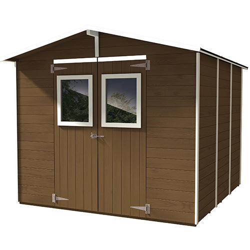 Casetta Box Capanno in Legno Noce per Attrezzi con 2 Porte e Finestre 238X305X214Cm