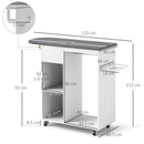 Mobile Asse da Stiro 125x43,5x112 cm con Ruote Barra per Abiti e Ripiani Bianco  