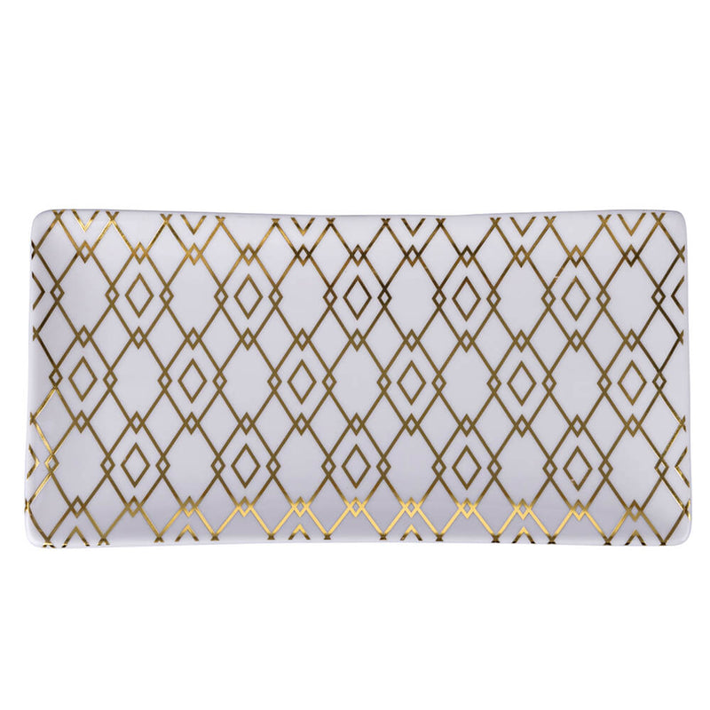 Set 3 Vassoi 24,5x12,6x2 cm  in Ceramica VdE Tivoli 1996 Charleston Bianco e Oro