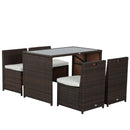 Set Tavolo e 4 Sedie da giardino in Rattan Sintetico e Acciaio con Cuscini Marrone 