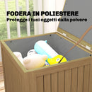 Cassapanca da Esterno 63x51x58,5 cm Capacità 130L con Coperchio Cerniere e Cinghia in Legno Marrone      