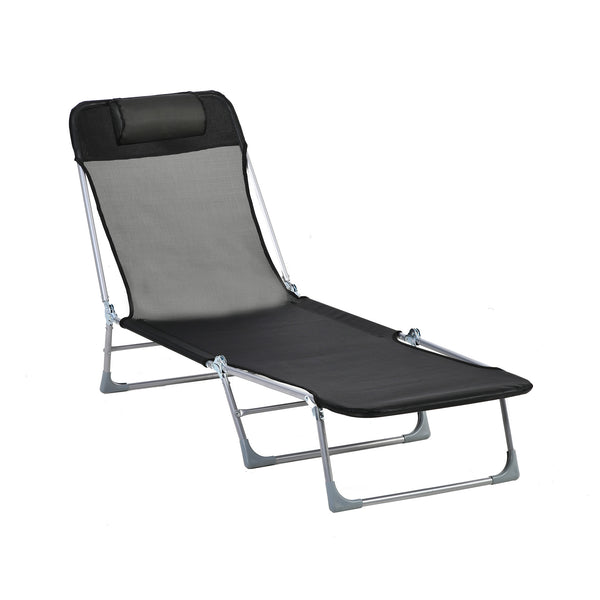 acquista Sdraio da Giardino 182x56x28 cm Pieghevole con Schienale Reclinabile e Cuscino in Metallo e Texteline Nero
