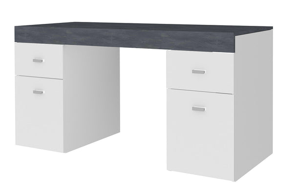 Scrivania 2 Ante 2 Cassetti 130x60x75 cm Sliding Bianco Lucido e Ardesia prezzo