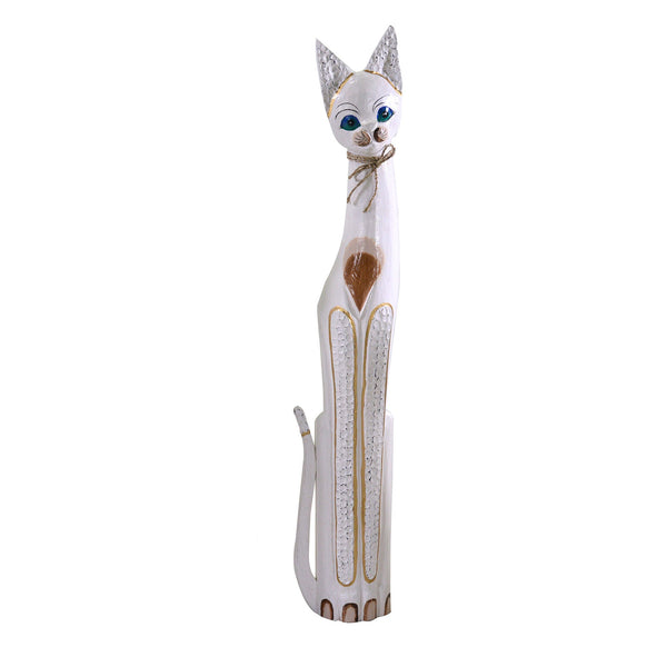 online Katzenfigur aus weißbeigem Holz cm 17x6xh100