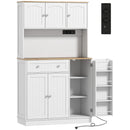 Credenza da Cucina 100x40x173A cm con Stazione di Ricarica Piano per Microonde 4 Rastrelliere per Spezie in MDF Bianco      