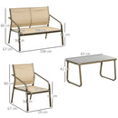 Set Salotto da Giardino Divano 2 Poltrone e Tavolino in Metallo e Texteline Cachi