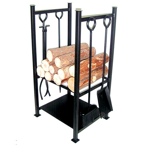 prezzo Holzhalter aus lackiertem Stahl mit Kaminbesteck Holzhalter Kamin 36X32X72 cm 