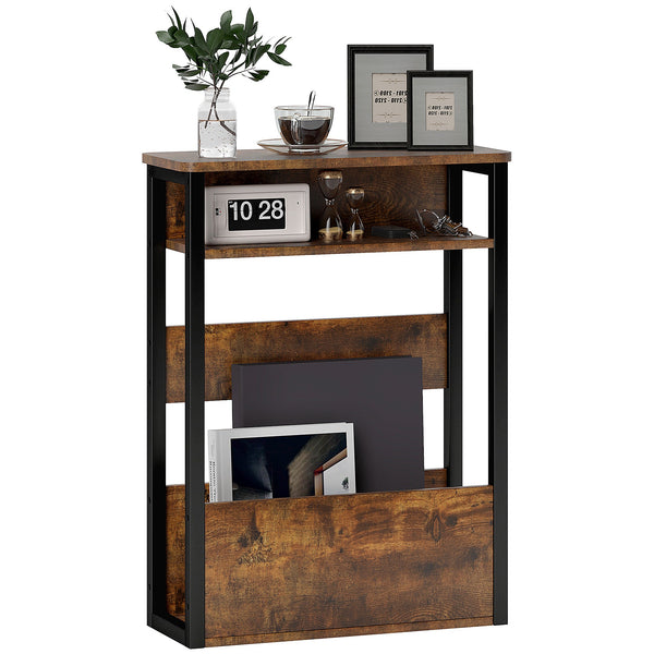 Tavolino da Soggiorno Laterale 46x18x58,5 cm in Stile Industriale 2 Ripiani in Legno e Metallo Marrone acquista
