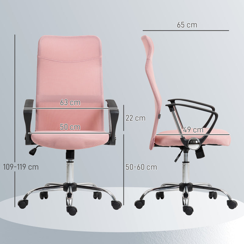 Sedia Ergonomica da Ufficio Girevole 63x65x109-119 cm con Schienale a Rete Rosa   