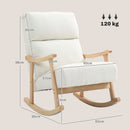 Sedia a Dondolo Imbottita 65x90x98 cm Schienale Ergonomico Gambe in Legno di Caucciù e Velluto Teddy Crema      