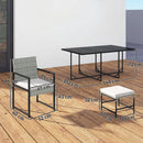Set 11 Pezzi da Pranzo da Esterno con Tavolo 6 Poltrone e 4 Pouf in Rattan PE Vetro e Acciaio Grigio      