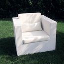 Set Salotto da Giardino Divano 2 Poltrone e Tavolino con Cuscini in Wicker Bianco