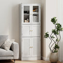 Mobile Bagno 60x30x170 cm con 3 Armadietti a 2 Ante in Vetro e Legno  Bianco      