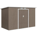 Ripostiglio da Giardino 280x130x172 cm con 2 Prese d'Aria e 2 Porte Scorrevoli in Acciaio Marrone Legno      
