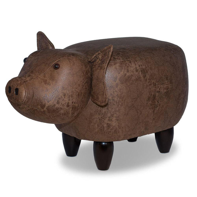 Sgabello Pouf Poggiapiedi per Bambini 66x34x36 cm Maialino Marrone Divina Home