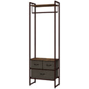 Appendiabiti da Terra con Asta 3 Cassetti e Ripiani 58,5x30x178 cm in Legno MDF e Acciaio Marrone