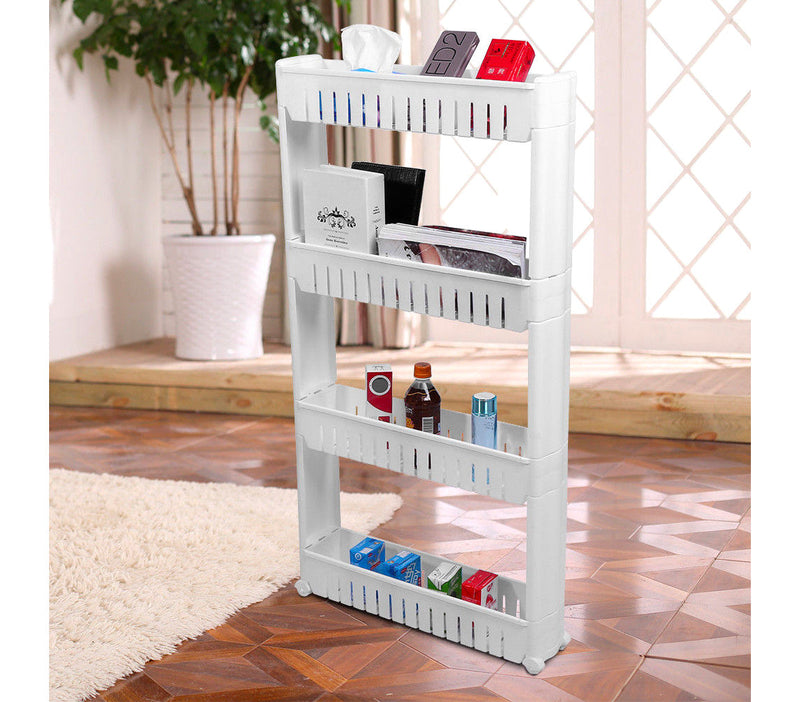 Carrellino da Cucina 54x102x12 cm 4 Ripiani con Ruote in Plastica Bianco