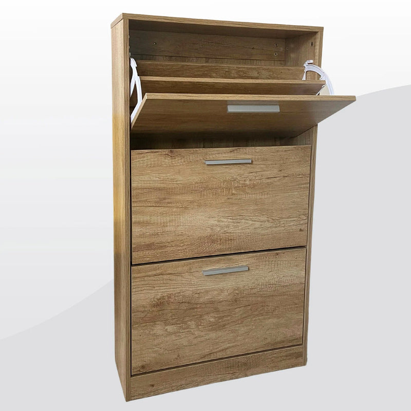 Scarpiera Salvaspazio 3 Ante a Ribalta 60x24x120h cm in Melaminico Venato a Rilievo Rovere Silver