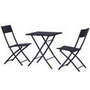 Set Tavolino e 2 Sedie Pieghevoli da Giardino in Rattan Sintetico Nero 