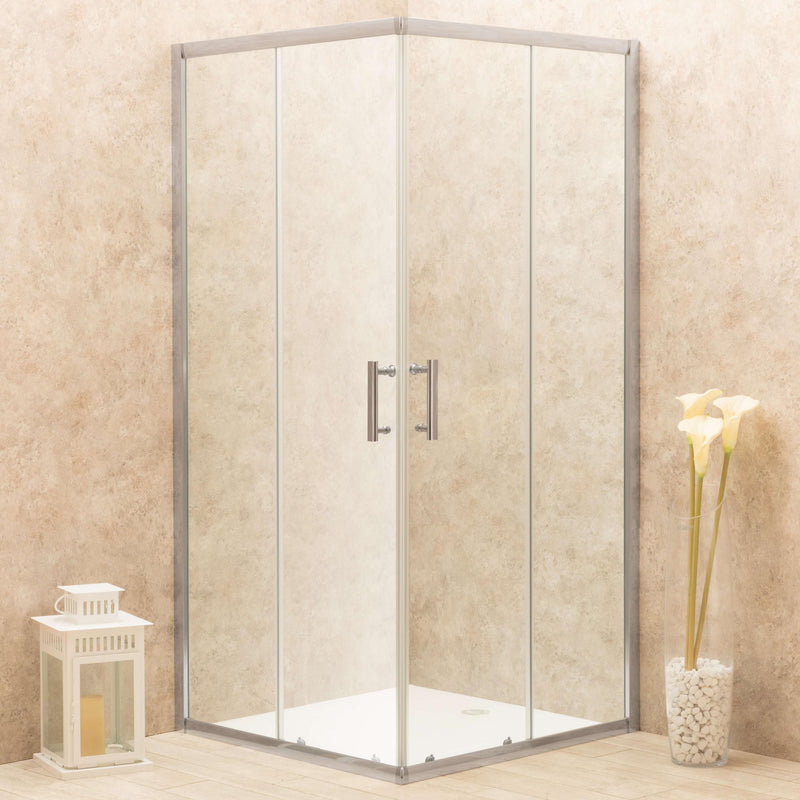 Box Doccia Angolare 80x80 cm 2 Ante Scorrevoli in Cristallo Trasparente 6mm H185 Vorich Itria
