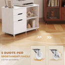 Mobile Porta Stampante 80x40x68 cm con Ruote a Freno 3 Cassetti e Ripiani Aperti in MDF Bianco      