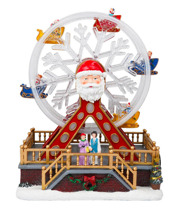 sconto Villaggio Natalizio 34x19x26 cm in Resina con Ruota Panoramica Musica e Luci