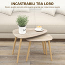 Set 2 Tavolini da Salotto Impilabili Stile Nordico 59,5x39,5x45 cm con Gambe in Legno e Piano in MDF Color Legno      