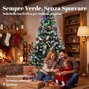 Albero di Natale Innevato Ø115x180 cm con 250 LED a 2 Colori Telecomando 11 Modalità Pigne e Bacche Rosse in PVC      